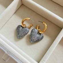 Load image into Gallery viewer, SILVER GLITTER HEART HOOPS