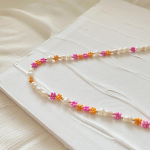 ORANGE & PINK FLOWER NECKLACE