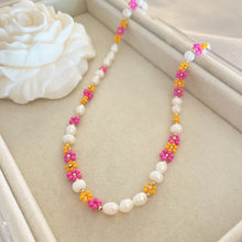 Load image into Gallery viewer, ORANGE &amp; PINK FLOWER NECKLACE