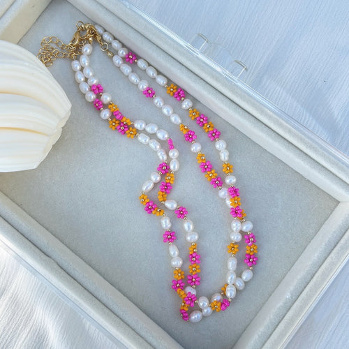 ORANGE & PINK FLOWER NECKLACE
