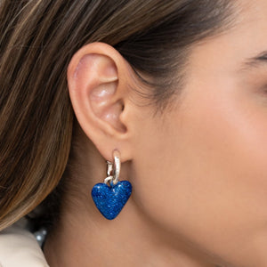 BLUE GLITTER HEART HOOPS