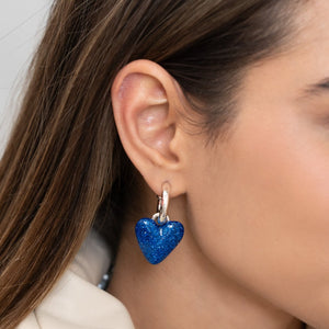 BLUE GLITTER HEART HOOPS