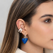 Load image into Gallery viewer, BLUE GLITTER HEART HOOPS